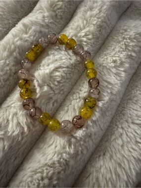 Yellow and Blush Marbled Beaded Stretch Bracelet
